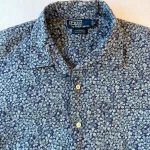 Polo Ralph Lauren Caldwell L Short Sleeve Camp Shirt Floral Print Blue Vintage